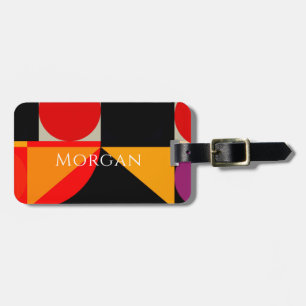 Étiquette À Bagage Design géométrique, nom, rouge, noir, orange, purp