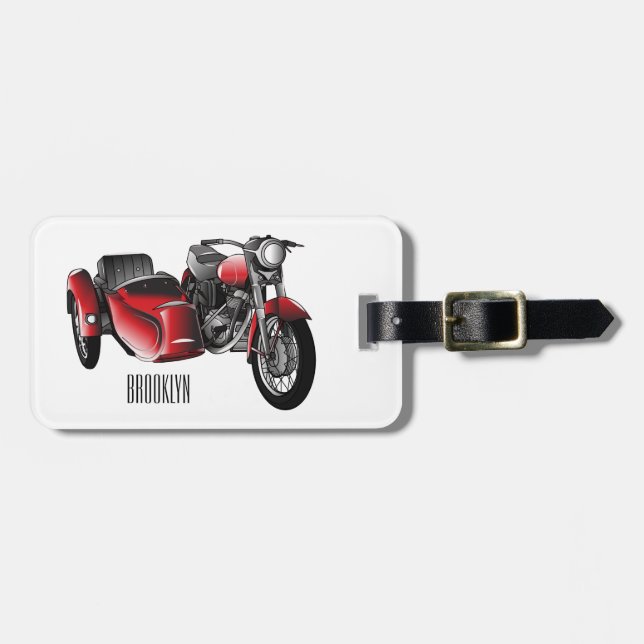 Étiquette À Bagage dessin animé de la moto Sidecar (Devant horizontal)