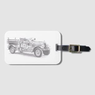 Étiquette À Bagage dessin au crayon vintage pour camion à feu