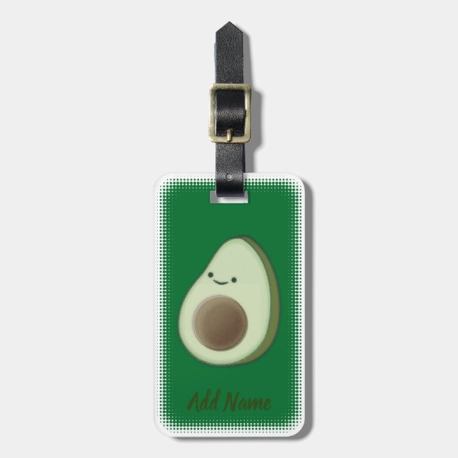 Étiquette À Bagage Dessin Avocado personnalisé vert (Devant Vertical)