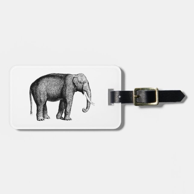 Étiquette À Bagage Dessin d'éléphant vintage (Devant horizontal)