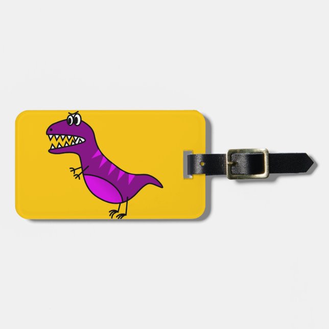 Étiquette À Bagage Dessin des mignons enfants dinosaure violet en col (Devant horizontal)