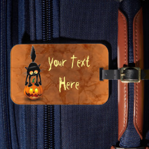 Étiquette À Bagage Dessin d'Halloween Cat effrayé sur licence Citroui