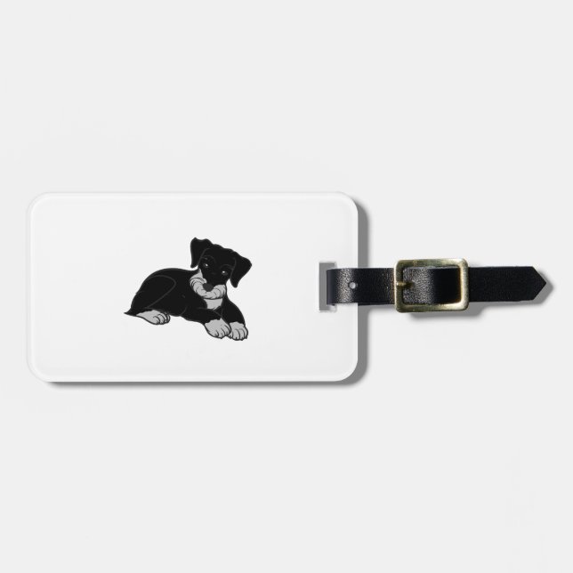 Étiquette À Bagage dessin miniature schnuazuer noir et argent (Devant horizontal)