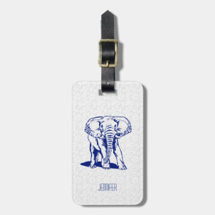 Étiquette À Bagage Dessin Monogramme Ligne Eléphant Bleu Navu