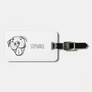 Étiquette À Bagage dessin pitbull simple amoureux des chiens noir bla