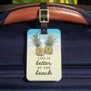 Étiquette À Bagage Destination Plage Sac à ananas tropical Attention