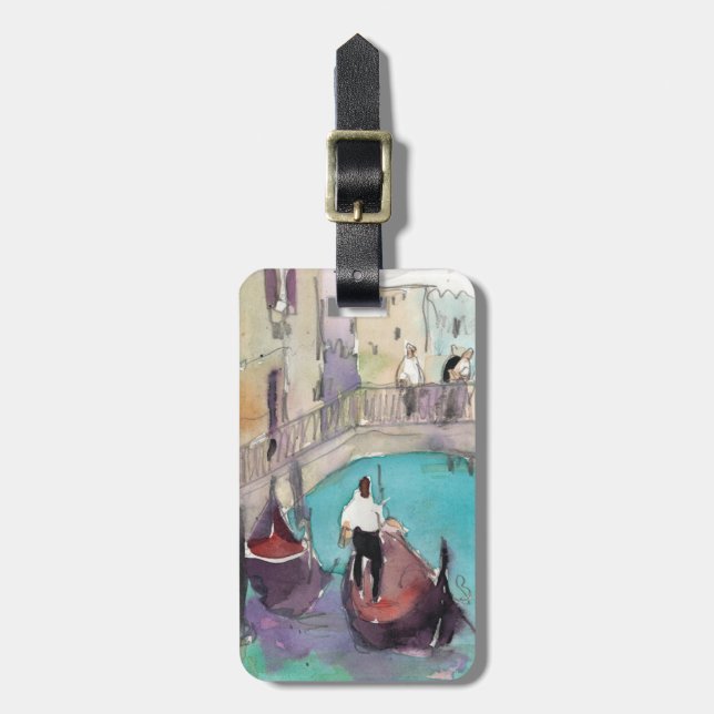 Étiquette À Bagage Destinations | Aquarelle Venise Gondola Ride (Devant Vertical)