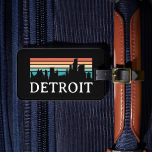 Étiquette À Bagage Detroit Michigan Vintage Sunset Skyline Retro