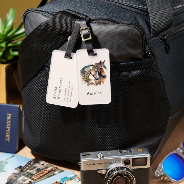 Étiquette À Bagage Deux beaux chevaux Boho occidental (Recto & Verso)