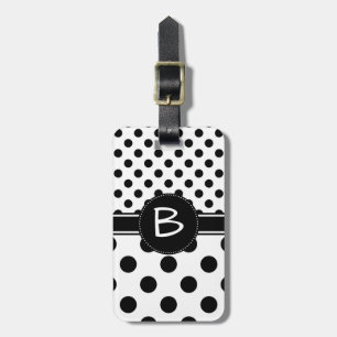Étiquette À Bagage Deux motifs de points noirs monogramme