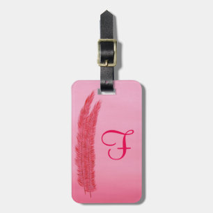 Étiquette À Bagage Deux plumes rouges Monogramme rose Balises