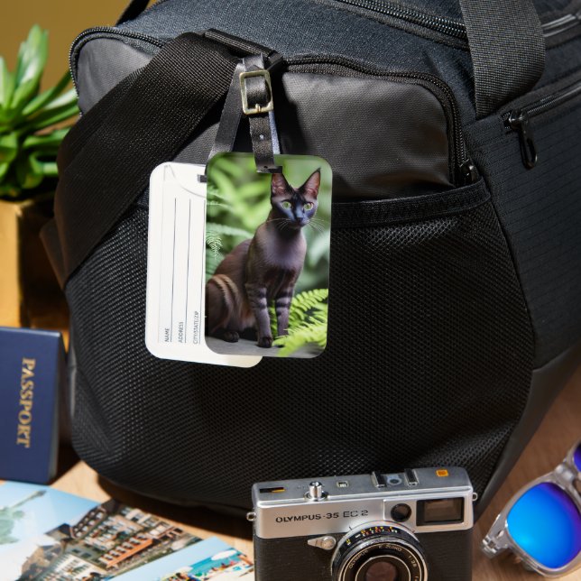 Étiquette À Bagage Dexter Le Chat Siamais Noir, Balise De Bagage (Recto & Verso)