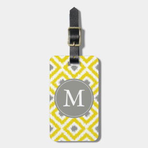 Étiquette À Bagage Diamants gris jaune monogramme Motif Ikat