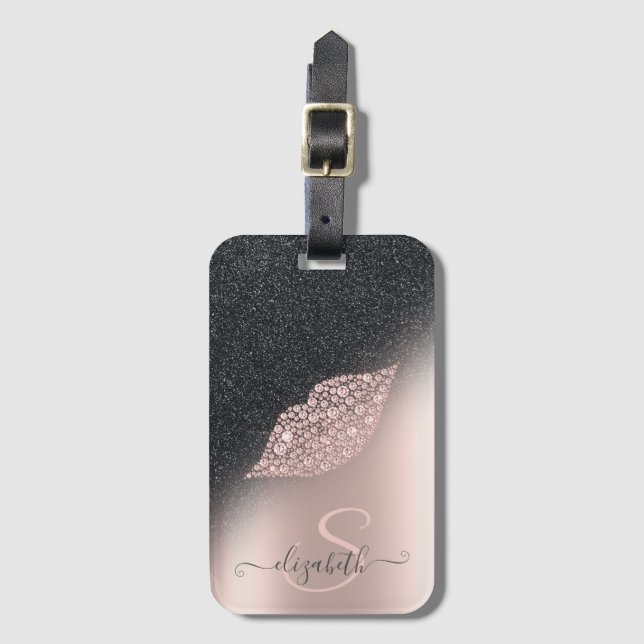 Étiquette À Bagage Diamonds Lips Parties scintillant Ombre Rose Gold (Devant Vertical)