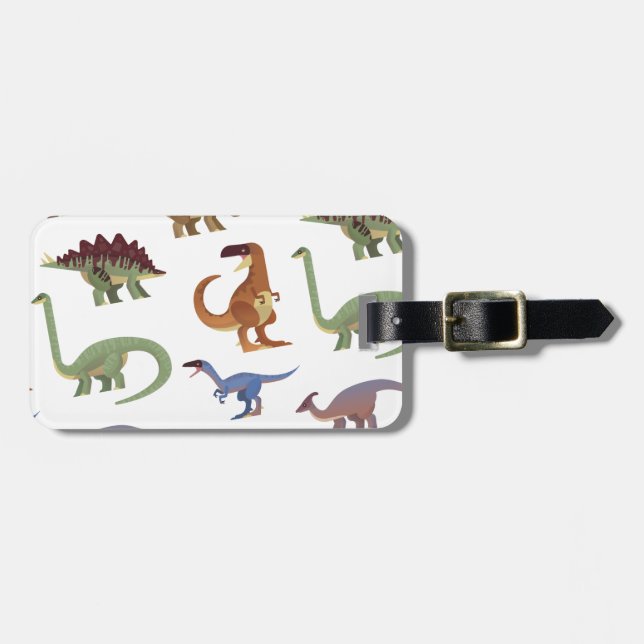 Étiquette À Bagage dinosaure de bande dessinée de dino Motif (Devant horizontal)