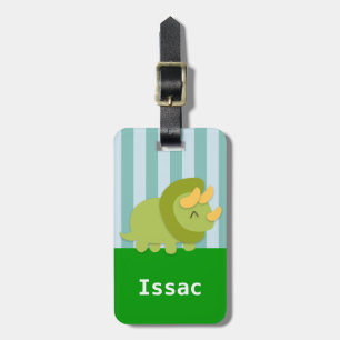 Étiquette À Bagage Dinosaure vert mignon de Triceratops pour des