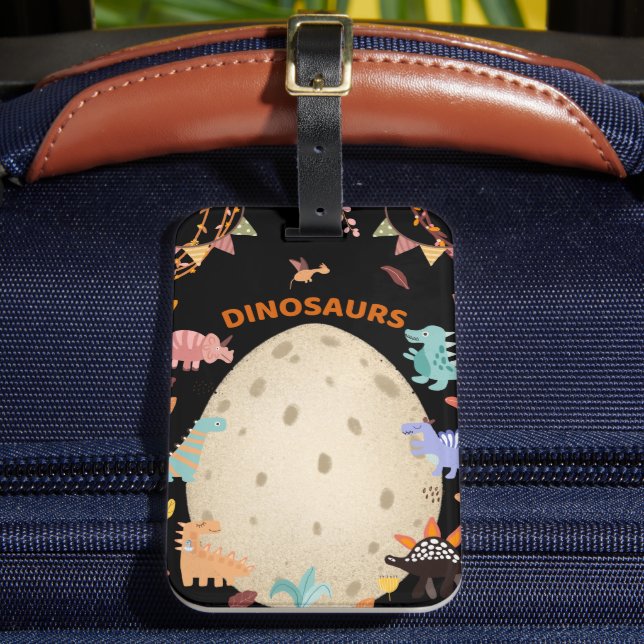 Étiquette À Bagage Dinosaures d'aquarelle adorable avec gros Oeuf Din (Insitu Rectoal 2)