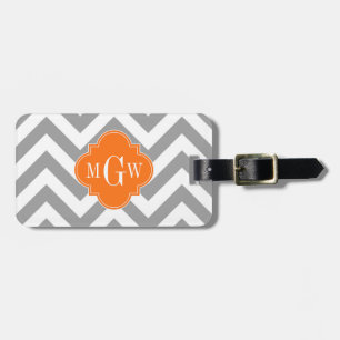 Étiquette À Bagage Dk Grey Lg Chevron Citrouille Quatrefoil 3 Monogra