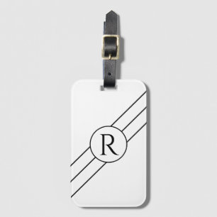 Étiquette À Bagage do-it-yourself Monogramme noir en cercle, lignes d