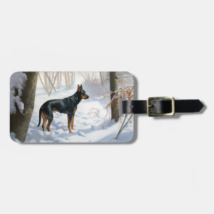 Étiquette À Bagage Doberman Pinscher Laisser Neige Noël