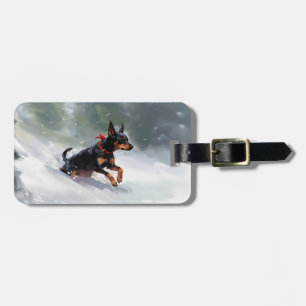 Étiquette À Bagage Doberman Pinscher Noël neige hiver
