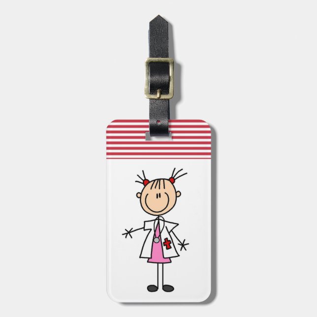 Étiquette À Bagage Docteur féminin Stick Figure (Devant Vertical)