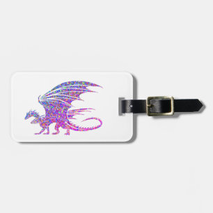 Étiquette À Bagage Dragon de mosaïque violet Extraordinaire sur blanc