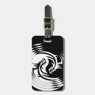 Étiquette À Bagage Dragon tribal Yin Yang (noir et blanc empilés)