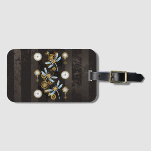Étiquette À Bagage Dragonflies de Steampunk sur arrière - plan rayé b