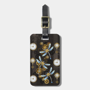 Étiquette À Bagage Dragonflies de Steampunk sur arrière - plan rayé b