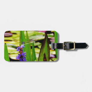 Étiquette À Bagage Dragonfly lotus and purple flower