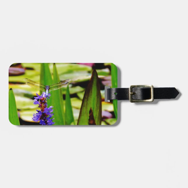 Étiquette À Bagage Dragonfly lotus and purple flower (Devant horizontal)