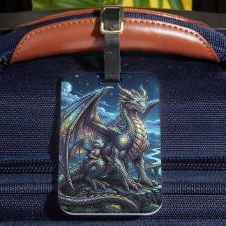 Étiquette À Bagage Dragons célestes éclairés par la lune et château