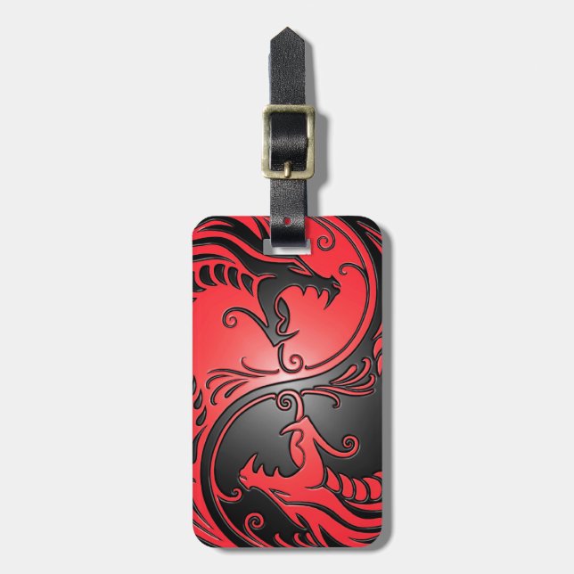 Étiquette À Bagage Dragons, rouge et noir de Yin Yang (Devant Vertical)