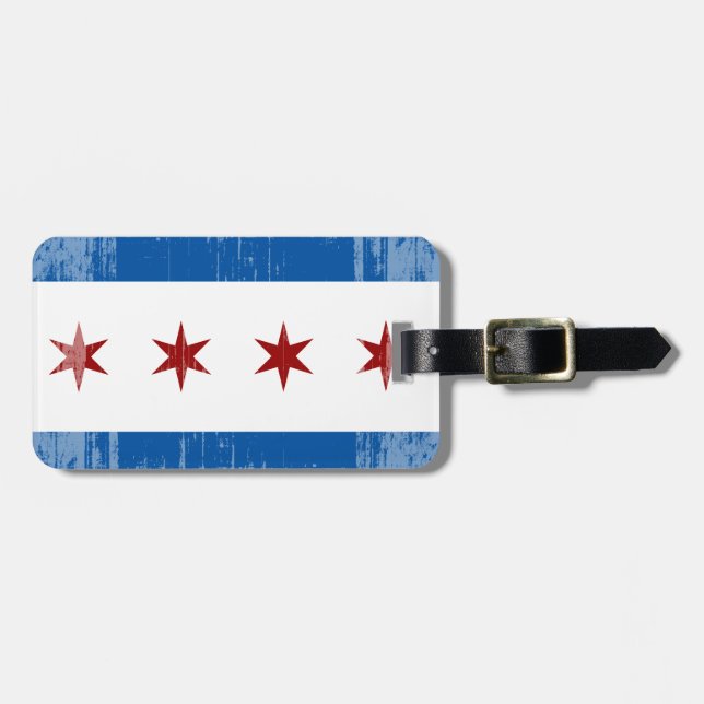 ÉTIQUETTE À BAGAGE DRAPEAU AFFLIGÉ .PNG DE CHICAGO (Devant horizontal)