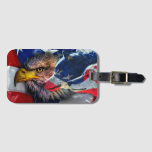 Étiquette À Bagage Drapeau américain de loup d'aigle chauve Patriotiq