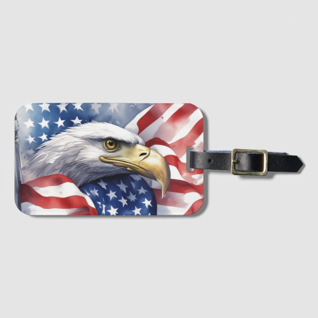 Étiquette À Bagage Drapeau américain Liberté Aigle Motivationnel Insp (Devant Horizontal)
