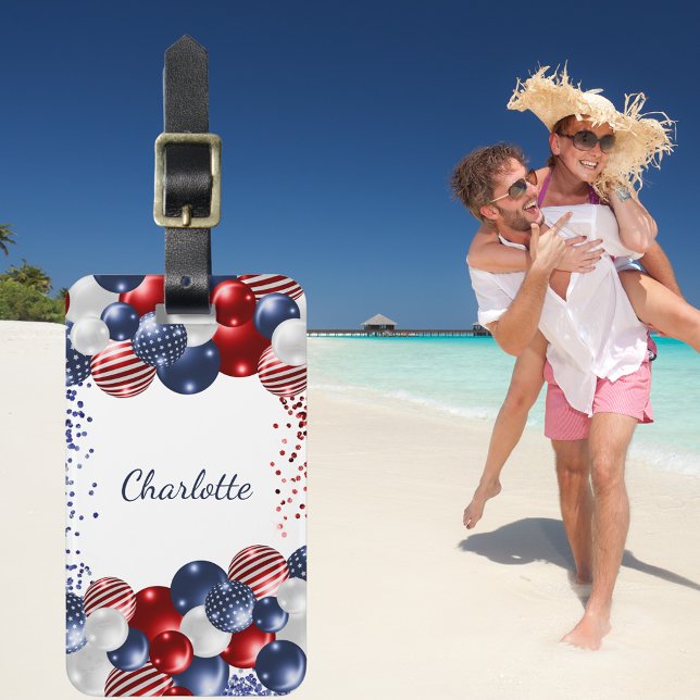 Étiquette À Bagage Drapeau américain patriotique rouge blanc bleu nom (Créateur téléchargé)