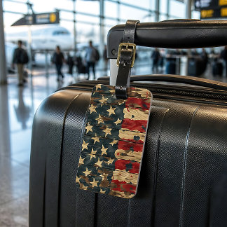 Étiquette À Bagage Drapeau américain rustique