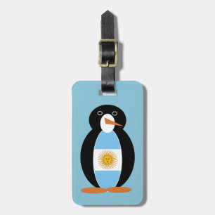 Étiquette À Bagage Drapeau argentin Monsieur Pingouin sur fond bleu