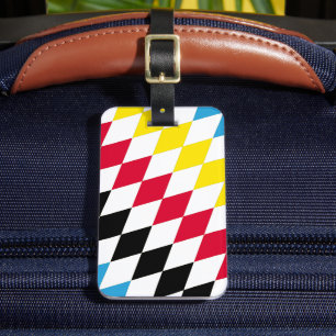 Étiquette À Bagage Drapeau bavarois diamant noir rouge jaune bleu mot