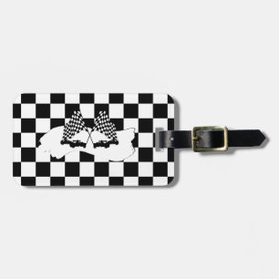 Étiquette À Bagage Drapeau Checker et voitures de course