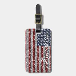 Étiquette À Bagage Drapeau cool tendance Amérique brillant fausse par