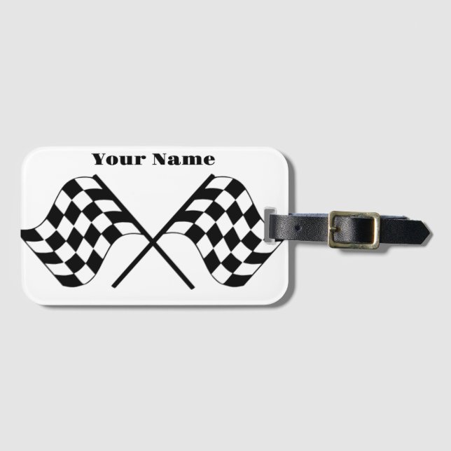Étiquette À Bagage Drapeau de course À damiers noir et blanc (Devant Horizontal)