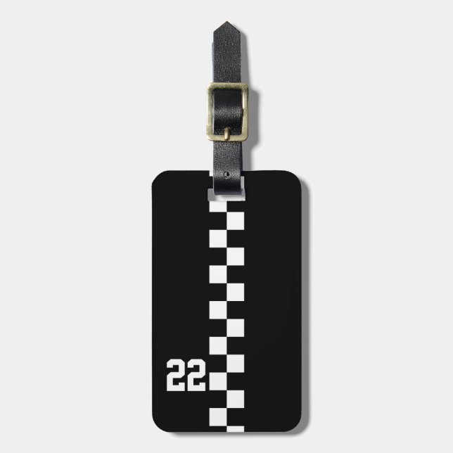 Étiquette À Bagage Drapeau De Course Personnalisé Noir Et Blanc (Devant Vertical)