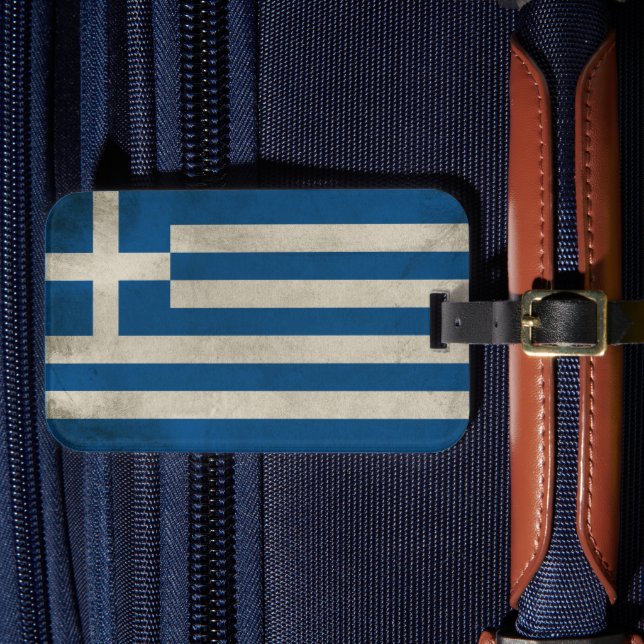 Étiquette À Bagage Drapeau de la Grèce Grunge (Insitu Rectoal 4)