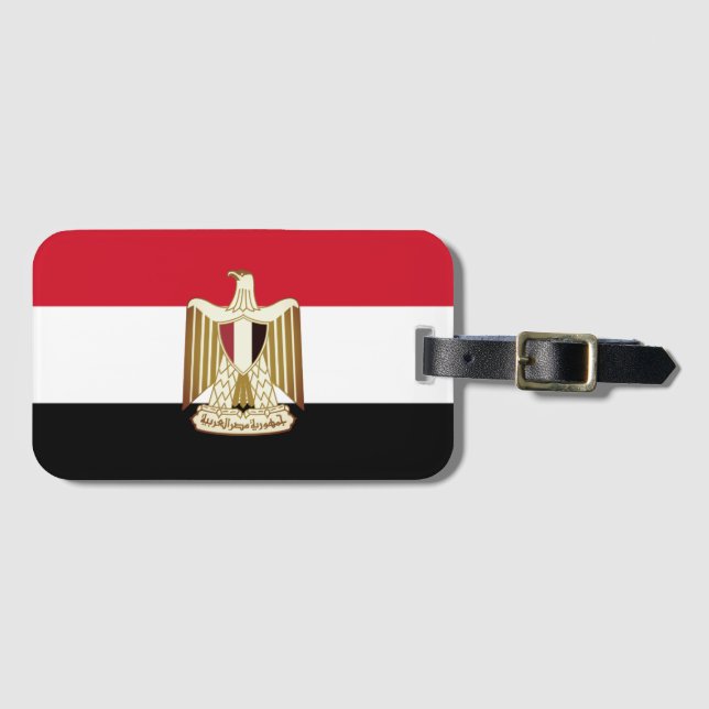 Étiquette À Bagage Drapeau de l'Égypte (avec armoiries plus grandes) (Devant Horizontal)
