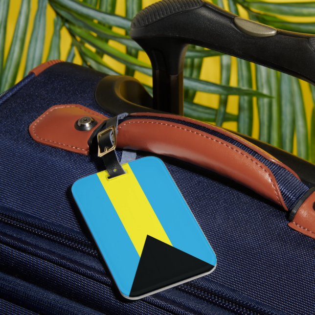 Étiquette À Bagage Drapeau des Bahamas en bleu, noir et jaune (Insitu Rectoal 1)