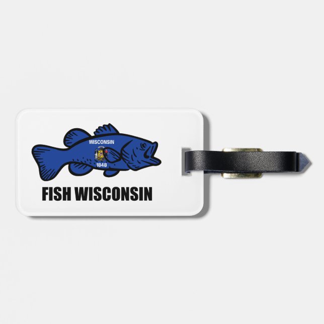 Étiquette À Bagage Drapeau du Wisconsin de poisson (Dos horizontal)